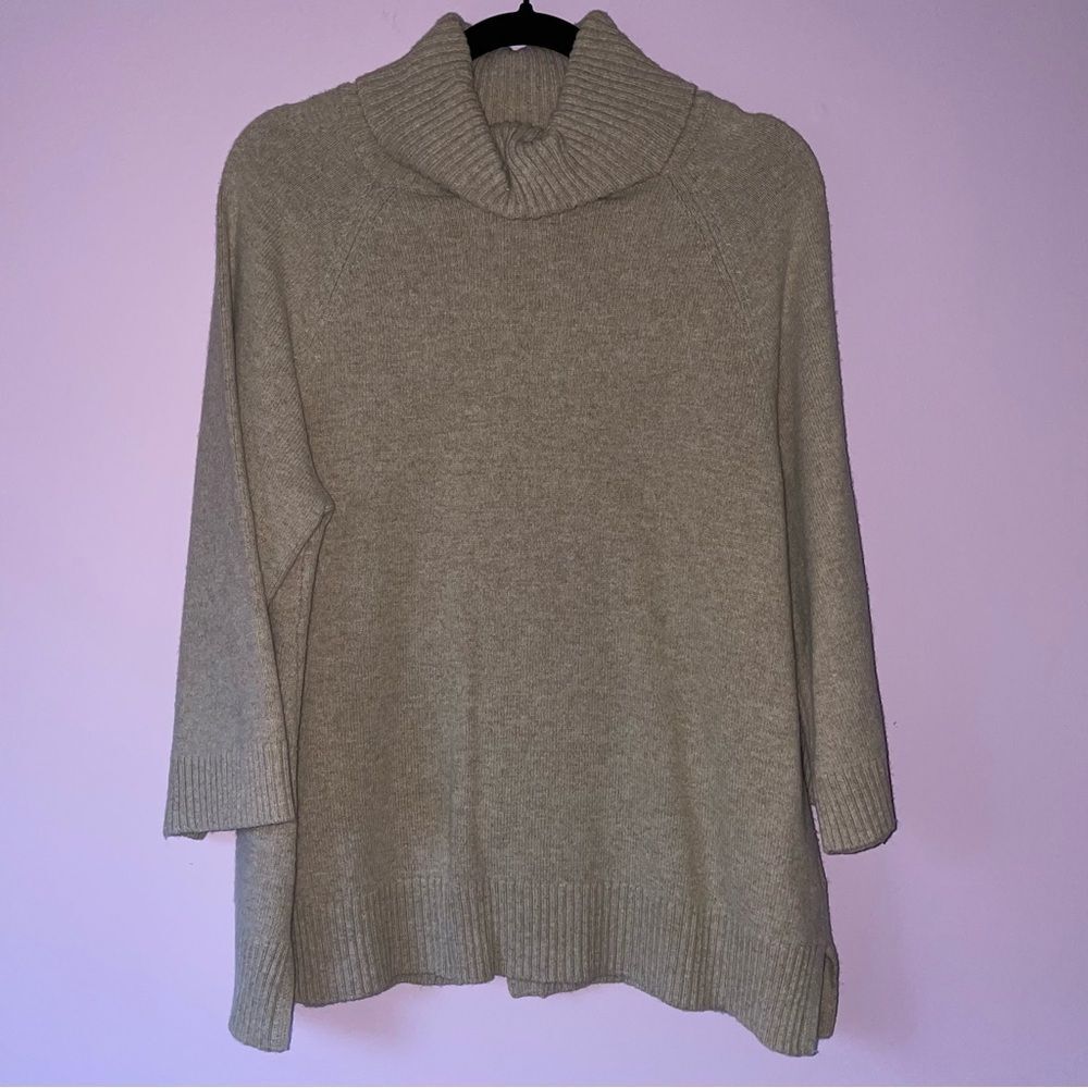 Soft Surroundings Size M Wool Blend Tan Sweater Mock Neck Button Back